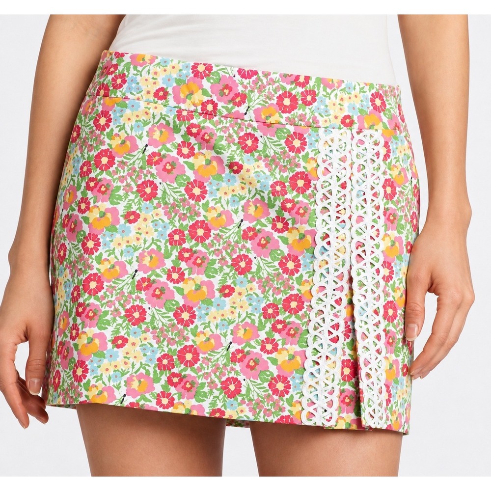 Lilly Pulitzer Jarvey Floral Skort Multicolor Garden Print Lace Trim Size 00